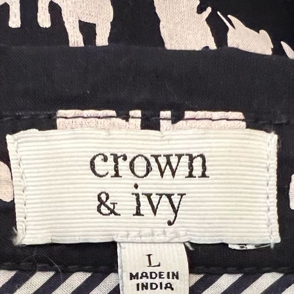 Crown & Ivy Puppy Dog Novelty Print Cotton Long Sleeve Button Up Shirt Large - Picture 9 of 9